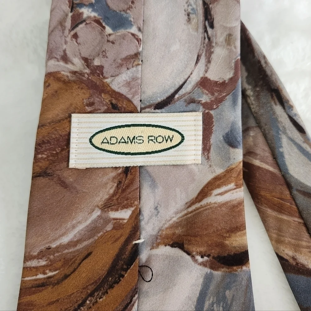 Adams Row Swirls Floral Flower Teal Blue Tan Brown Burgundy Necktie